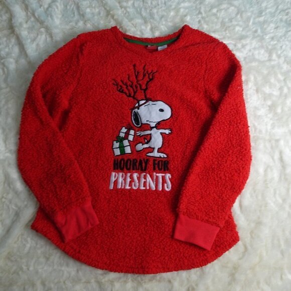 Peanuts Tops - Peanuts Snoopy Red Fuzzy Pullover Medium